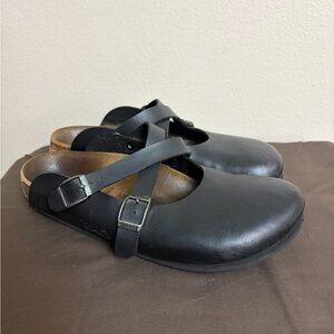 Birkenstock Birki’s Dorian Mary Jane Leather Clog Slip On Black Buckle Size 39